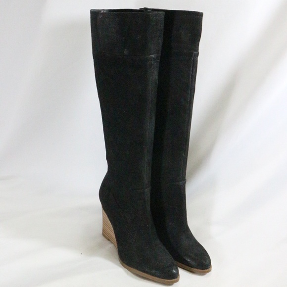 FRANCO SARTO Lara Black Suede Wedge High Boots Sz 7.5 Wmn